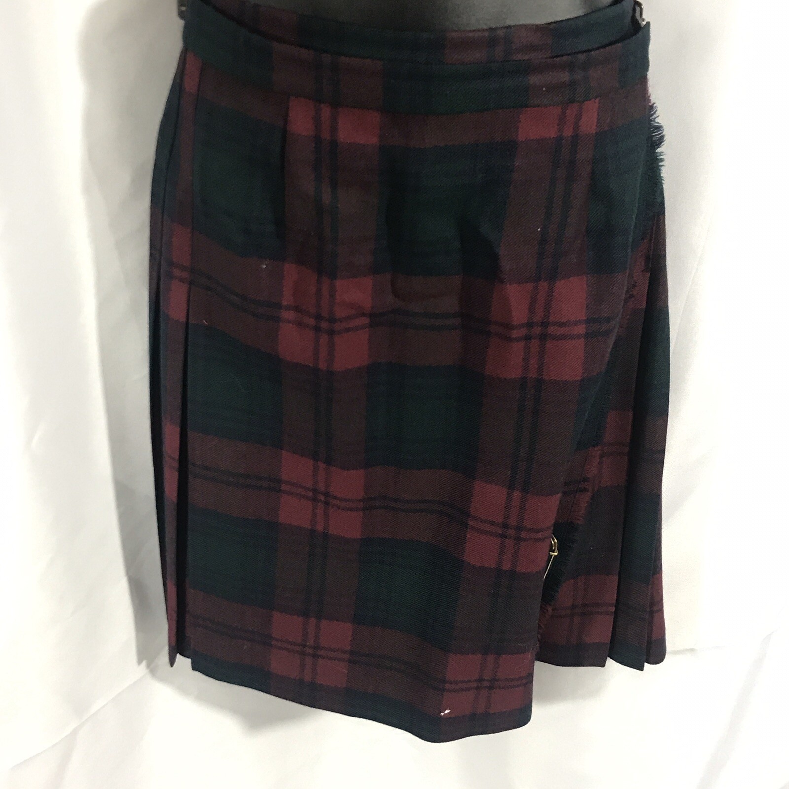 Pitlochry Scotland Kilt Style Tartan Skirt Jacket Size 12 Dark Red Green Tartan