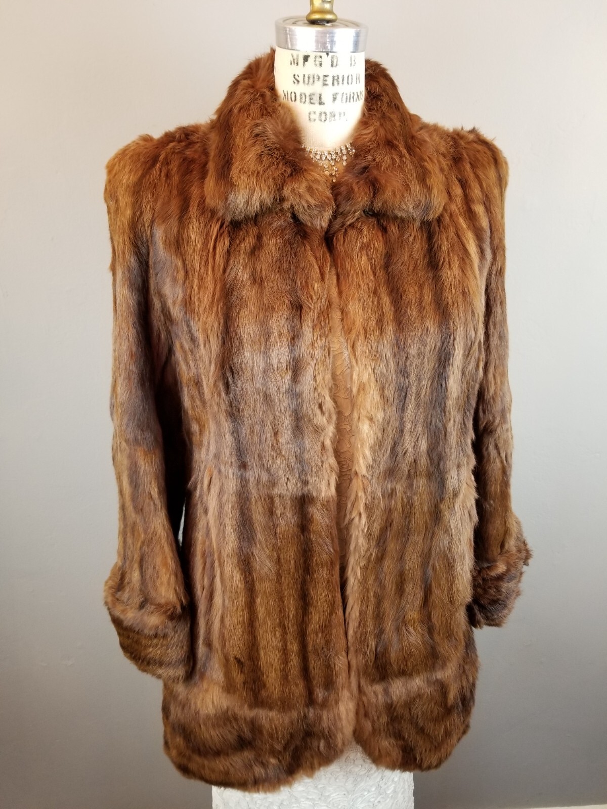 Vintage 1930’s Beautiful Brown Mink Stroller Coat w/Pockets & Embroidered Lining