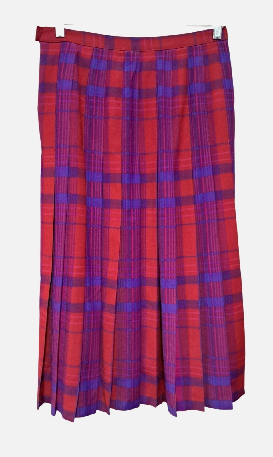 Pendleton Pleated Skirt Womens 6 / 8 Vintage Red Purple Plaid Wool Midi Made USA