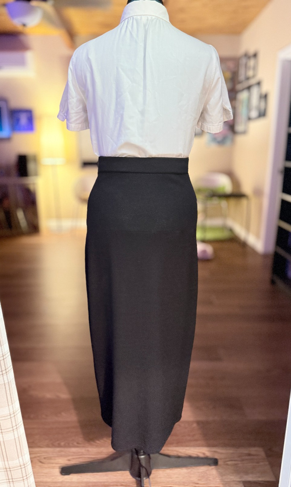 Vintage St. John High Waist Long Black Knit Skirt Missing Label