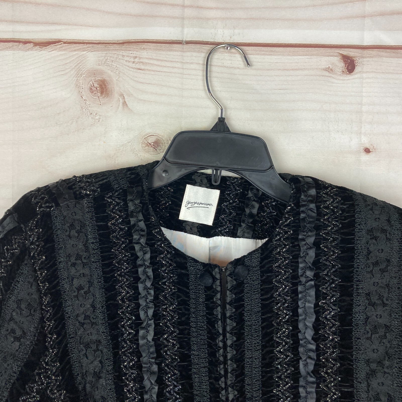 Georges Marciano Jacket Womens 8 Black Vintage Crop Velvet Ribbon Long Sleeve