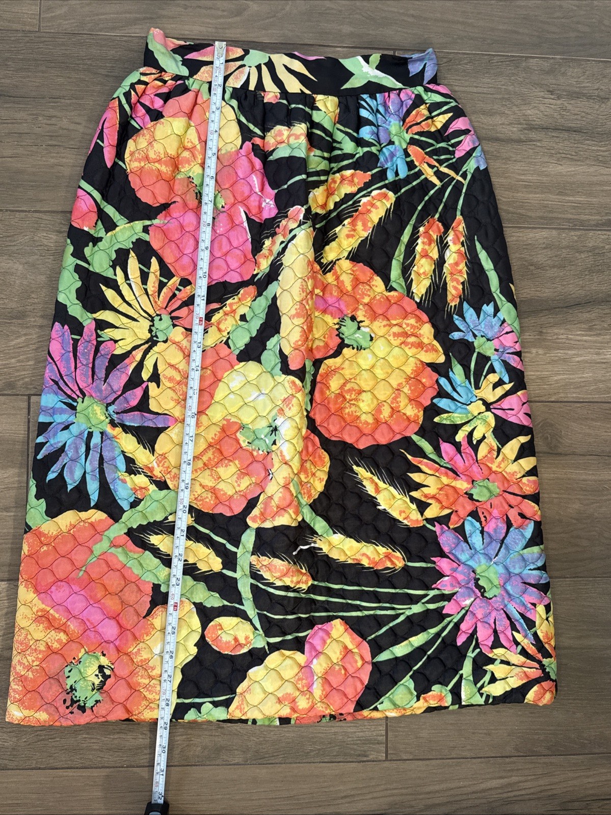 Vintage 1960s Womens Long Quilted Skirt Neon Flower Power Bonwit Teller XXS XS