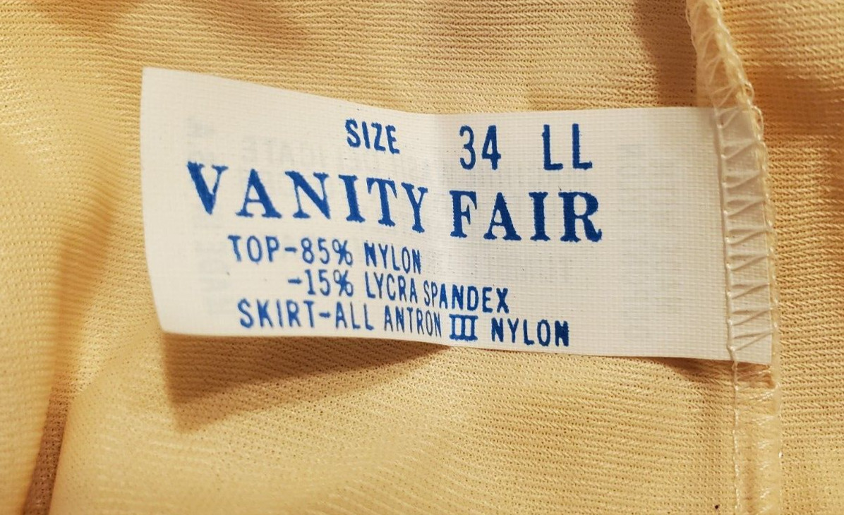 VTG Vanity Fair Beige Dupont Nylon Full Slip Lace Adjustable Straps 34 LL NWT