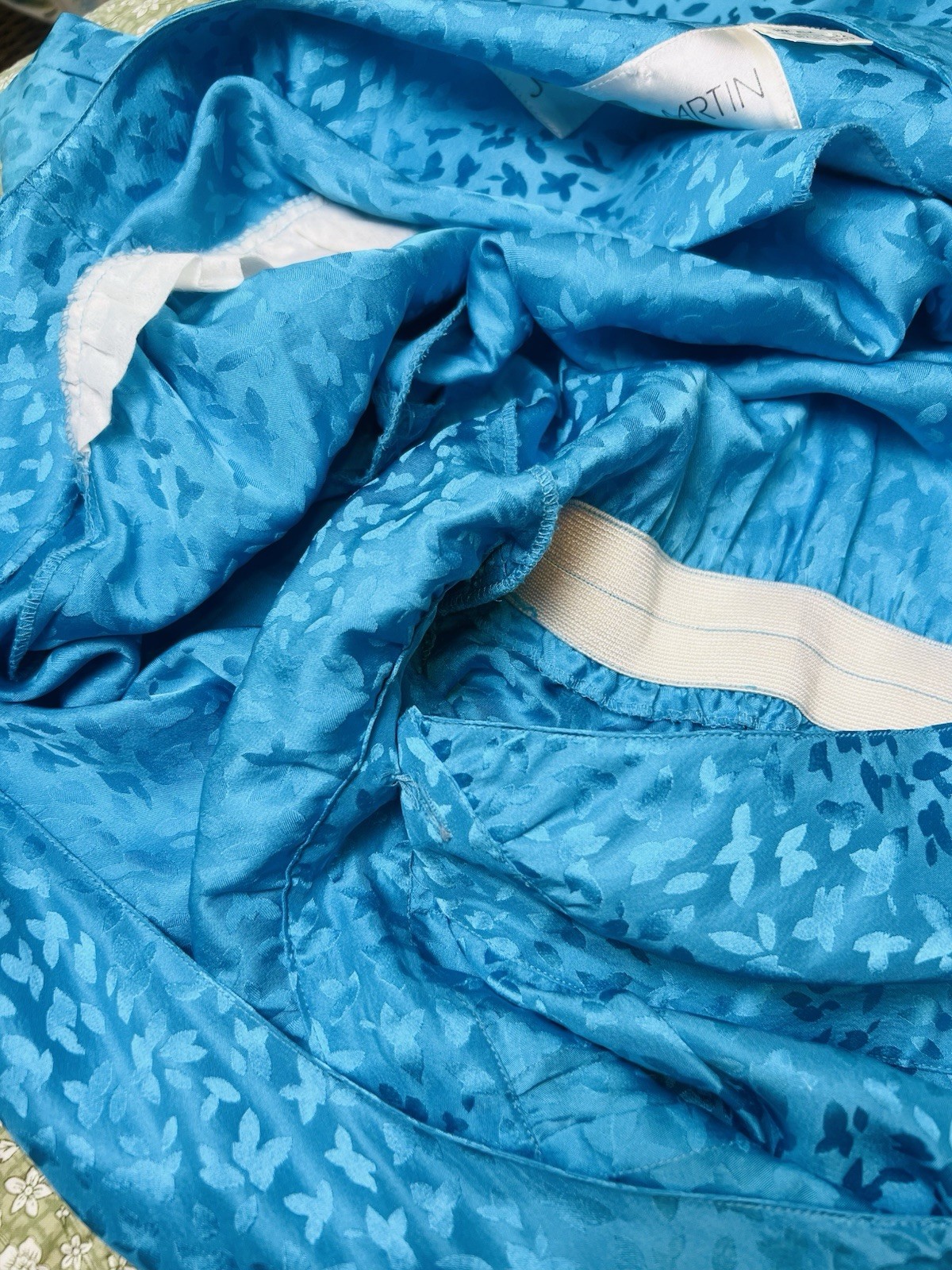 Vintage 100% SILK Jonathan Martin Wrap Dress 80s Peplum Sz 12 PRETTY Blue