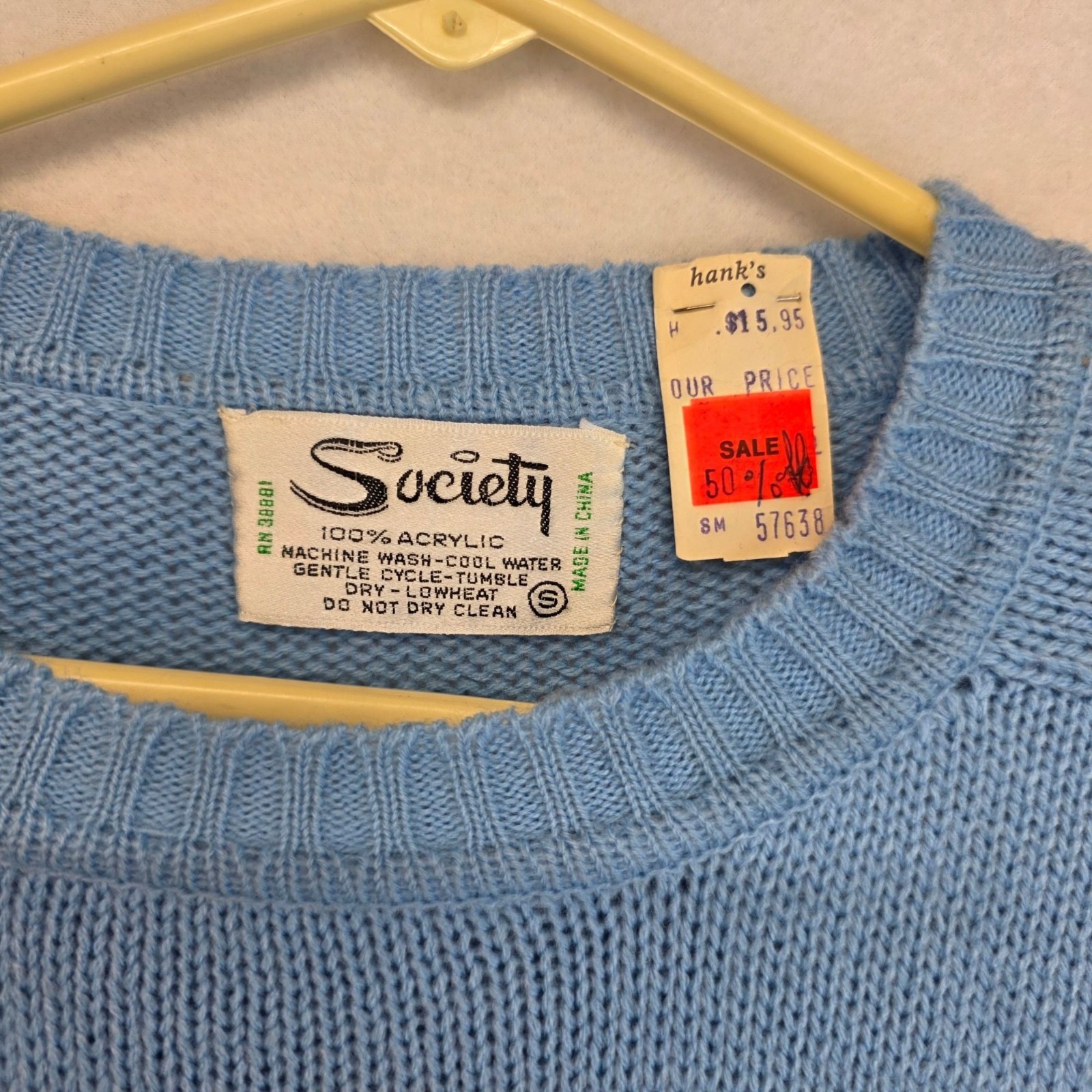 Vintage Society Pullover Sweater Sz S Blue Deadstock Preppy Layers Office Golf