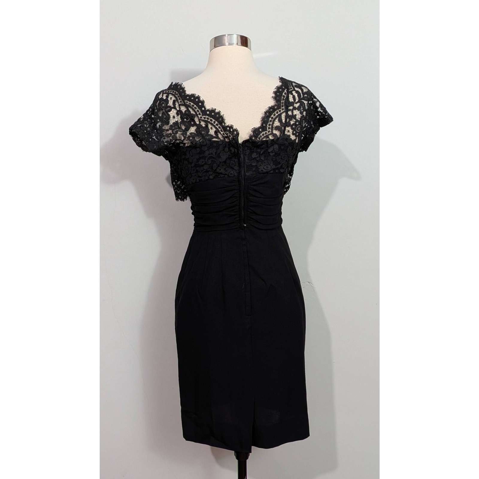 50s Black Spaghetti Strap & Lace Wiggle Dress
