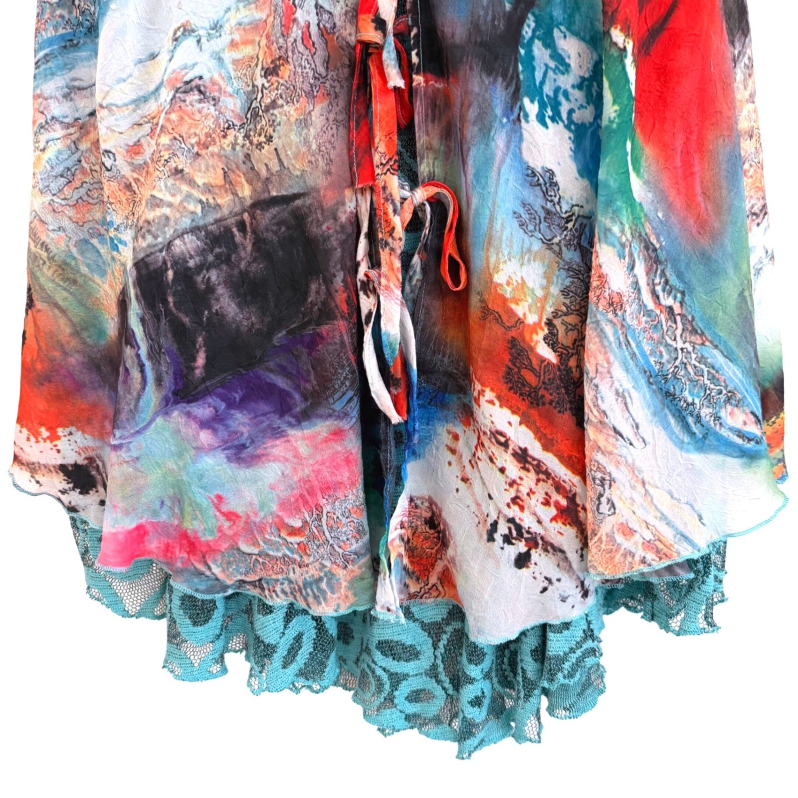 Feratelli Bohemian Abstract Artsy Print Lace Layered TankTop Lagenlook S VTG