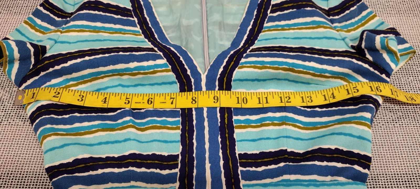 Vintage MCM Papillon Dress Audrey Style Mid Century Stripes Avocado Blue W 24″