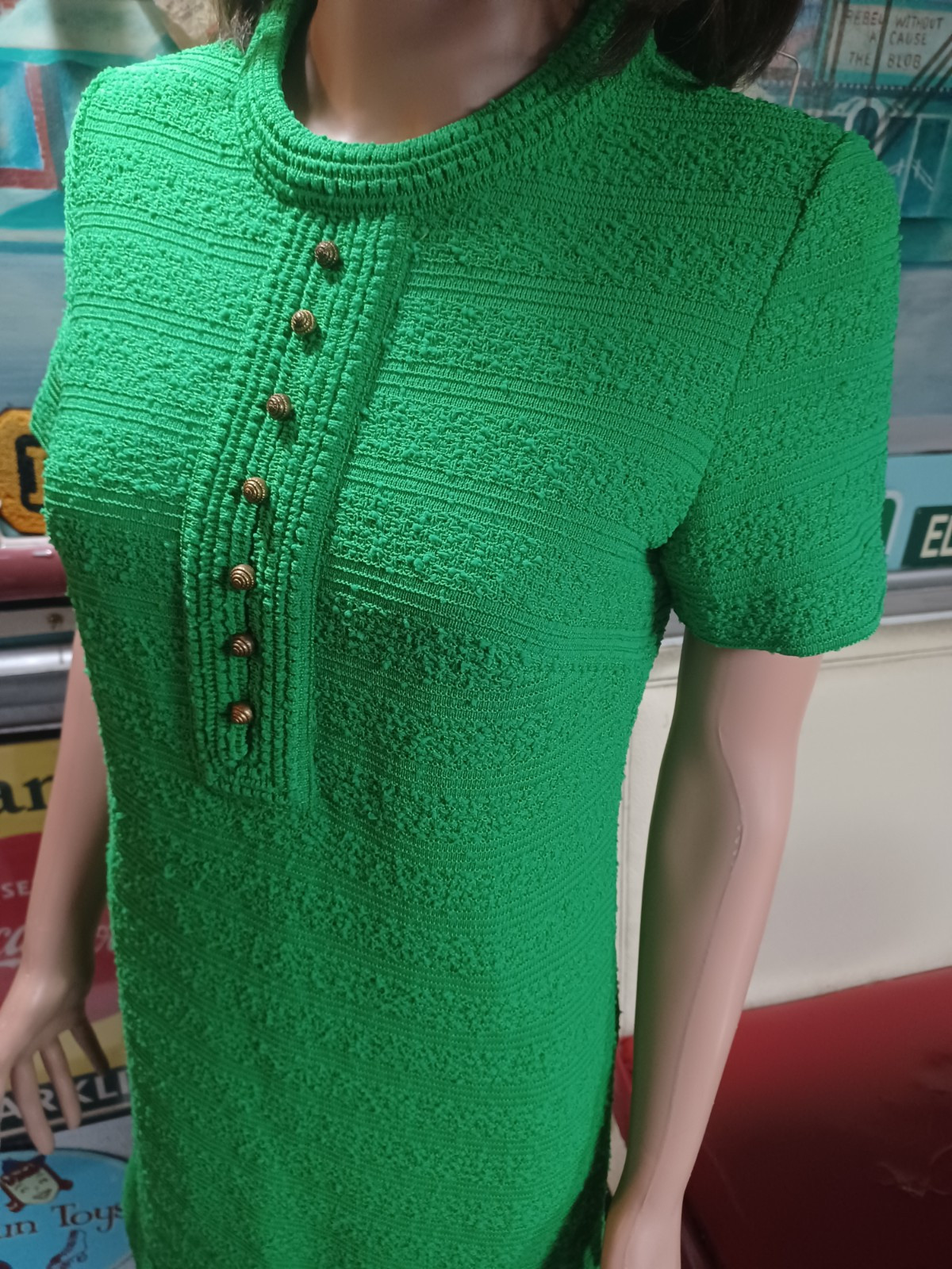 True Vintage Mid-century 1960s 1970s Polyester Double Knit Dress Mod MCM S/M