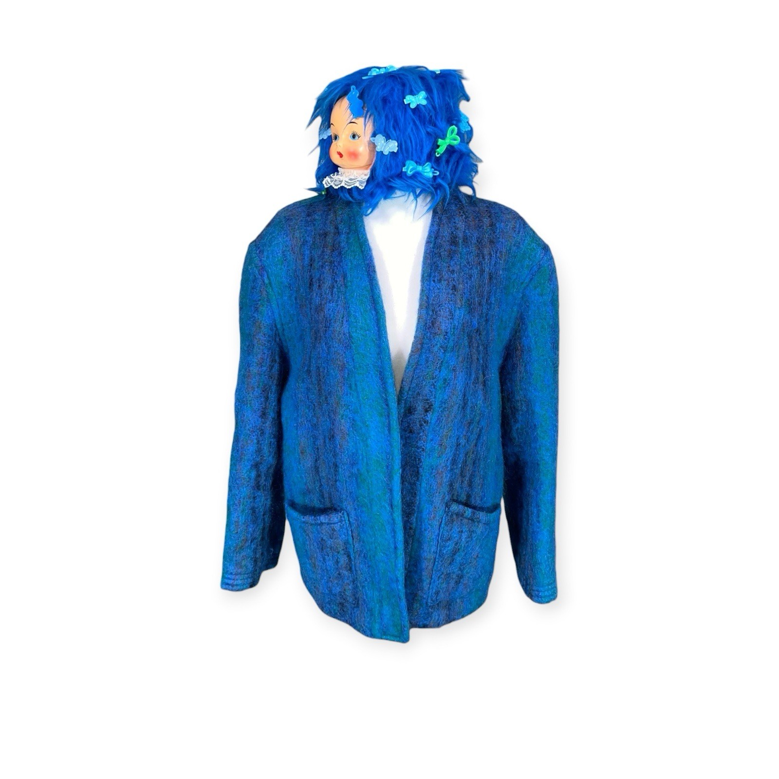 VTG WOOL MOHAIR SWEATER LINED JACKET BLAZER MOD AVANT GARDE PUFF SHAG NEW WAVE