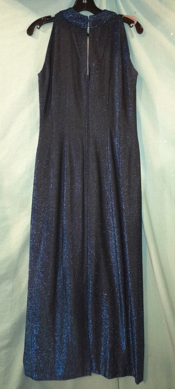 Vtg 60s Sapphire Blue LUREX long Evening Cocktail Party Sheath Dress