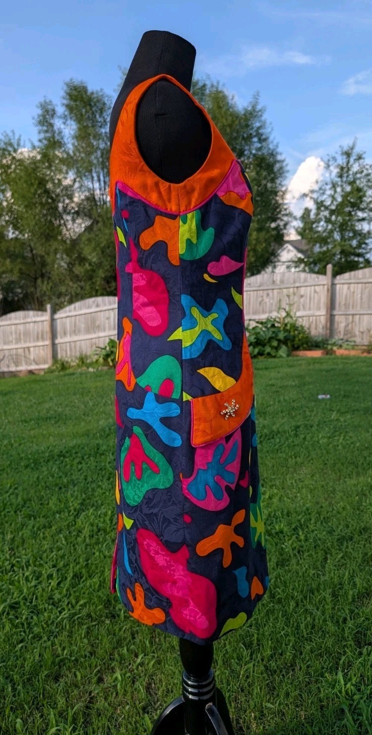 RIMINI COTTON JACQUARD ART PRINT SHEATH DRESS SIZE 4 COLORFUL RETRO POCKETS