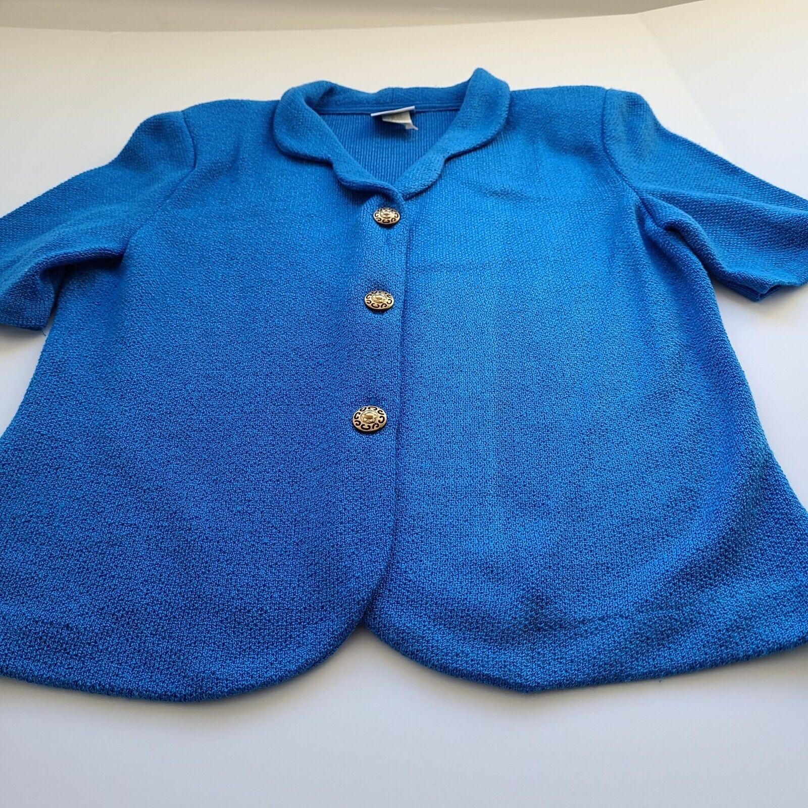 Vintage Santana Knit Button Front Top Tag sz 10 Bright Blue Shirt USA Old Money