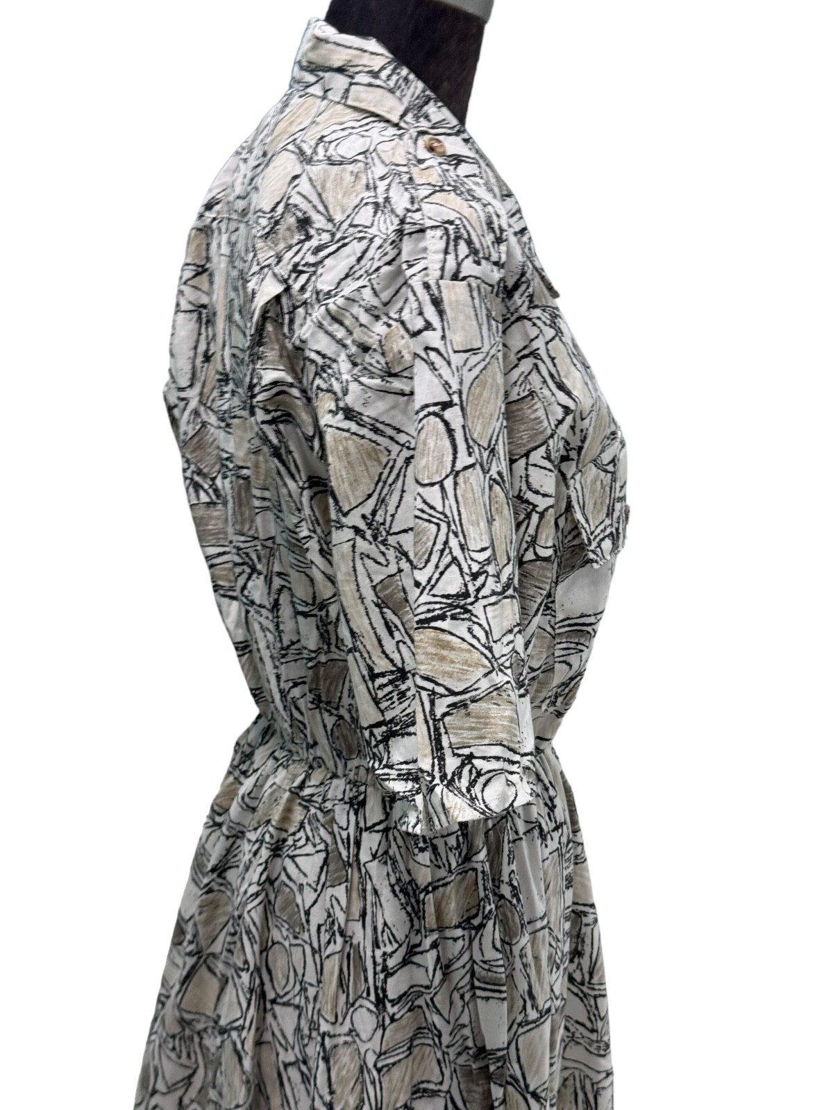 Vintage 1980s Sally Lou Abstract Pattern Cotton Dress Size 14