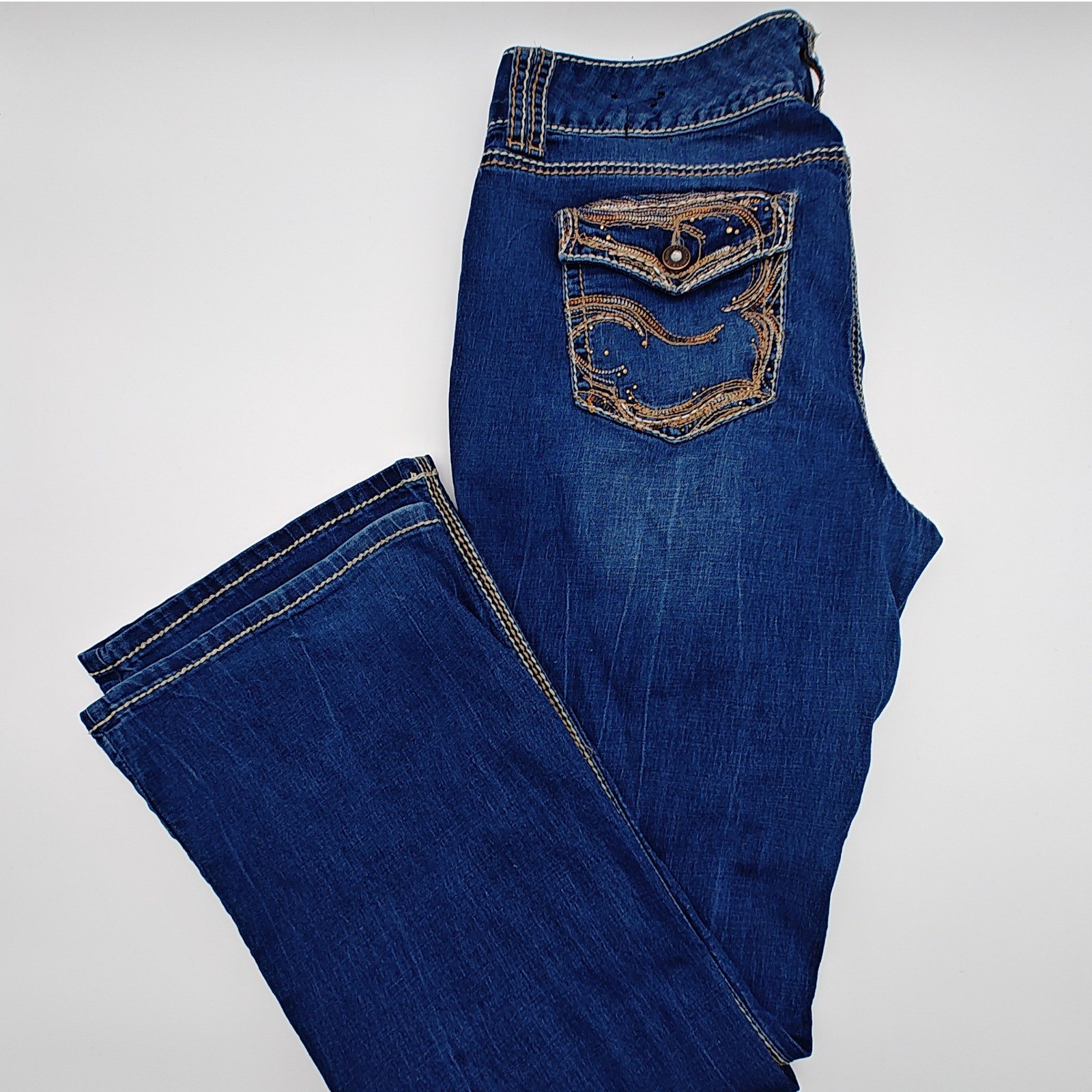 Rhythm In Blues Jeans Womens 14 Bootcut Flap Pocket Embellished Denim