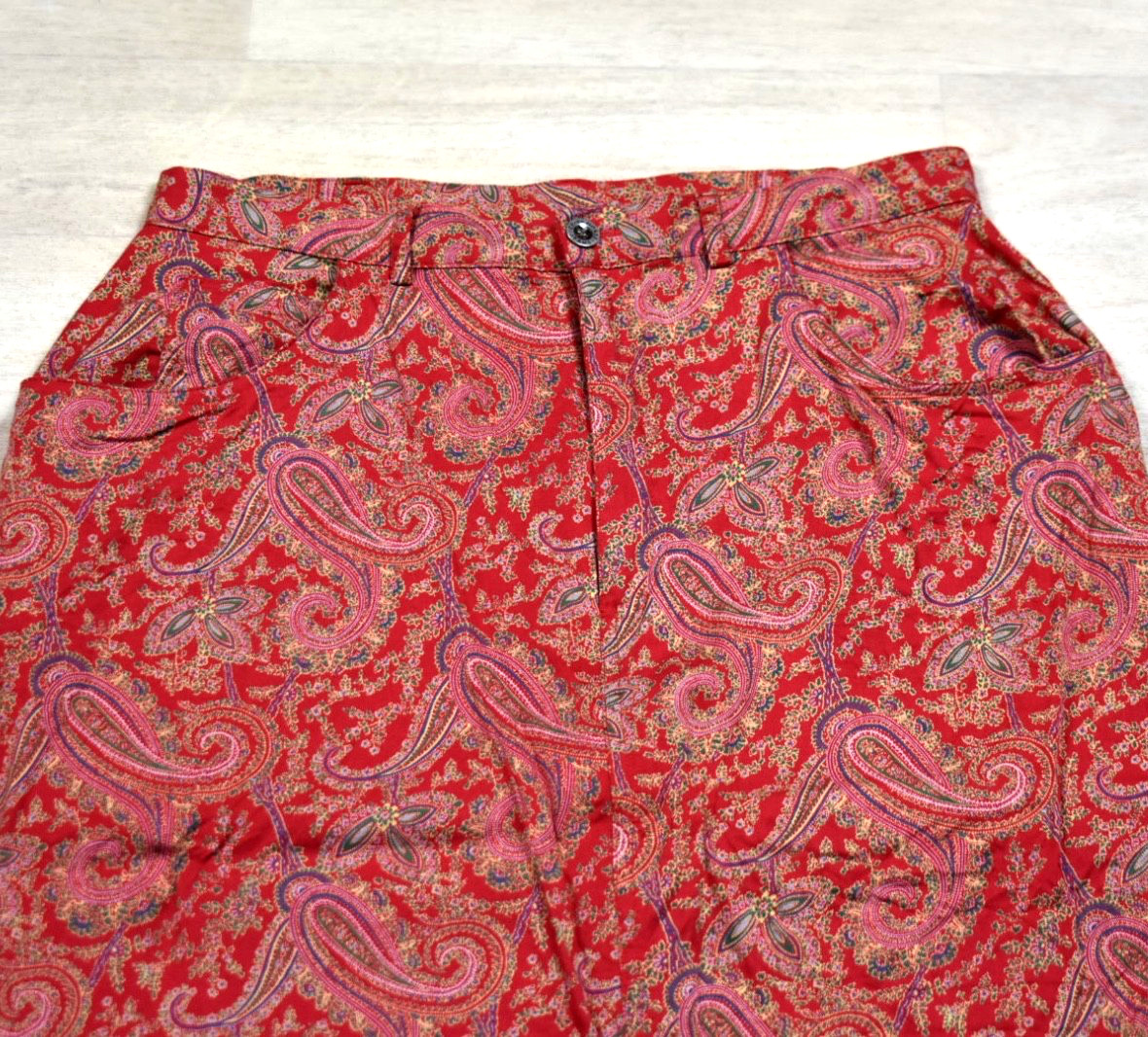 2000s Crazy Horse Womens 100% Rayon Long Midi Skirt Red Paisley Boho 12 VTG