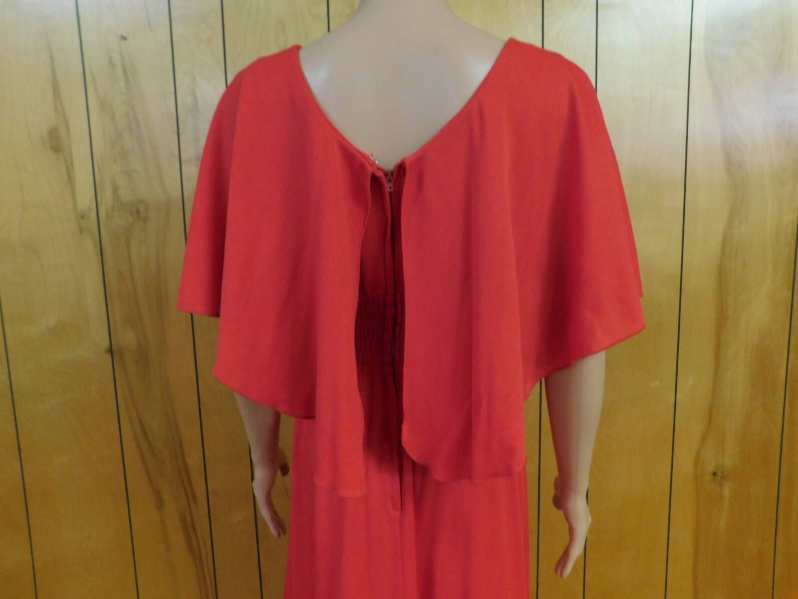 Vintage Red Polyester Gown Maxi Dress 26- 30″ W Soiled*