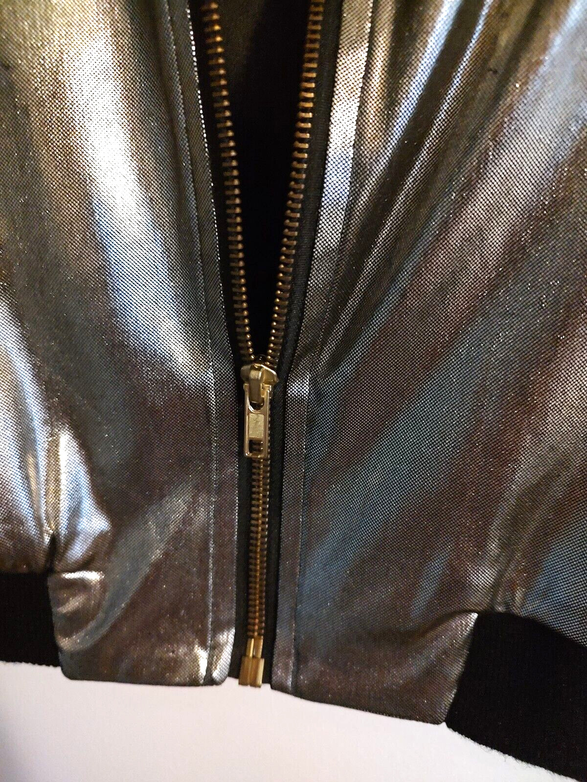 Vintage Stuart Alan Petites 16 Gold Silver iridecent Bomber Jacket shoulder pad