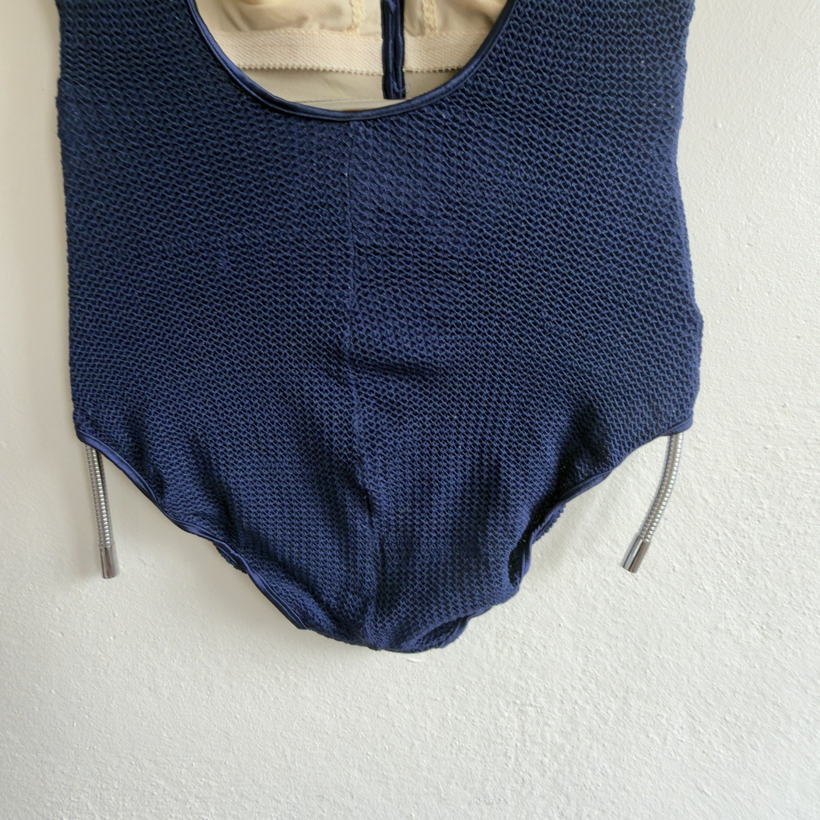 Cole of California Navy Textured One Piece Swimsuit Vintage Button Detail 14