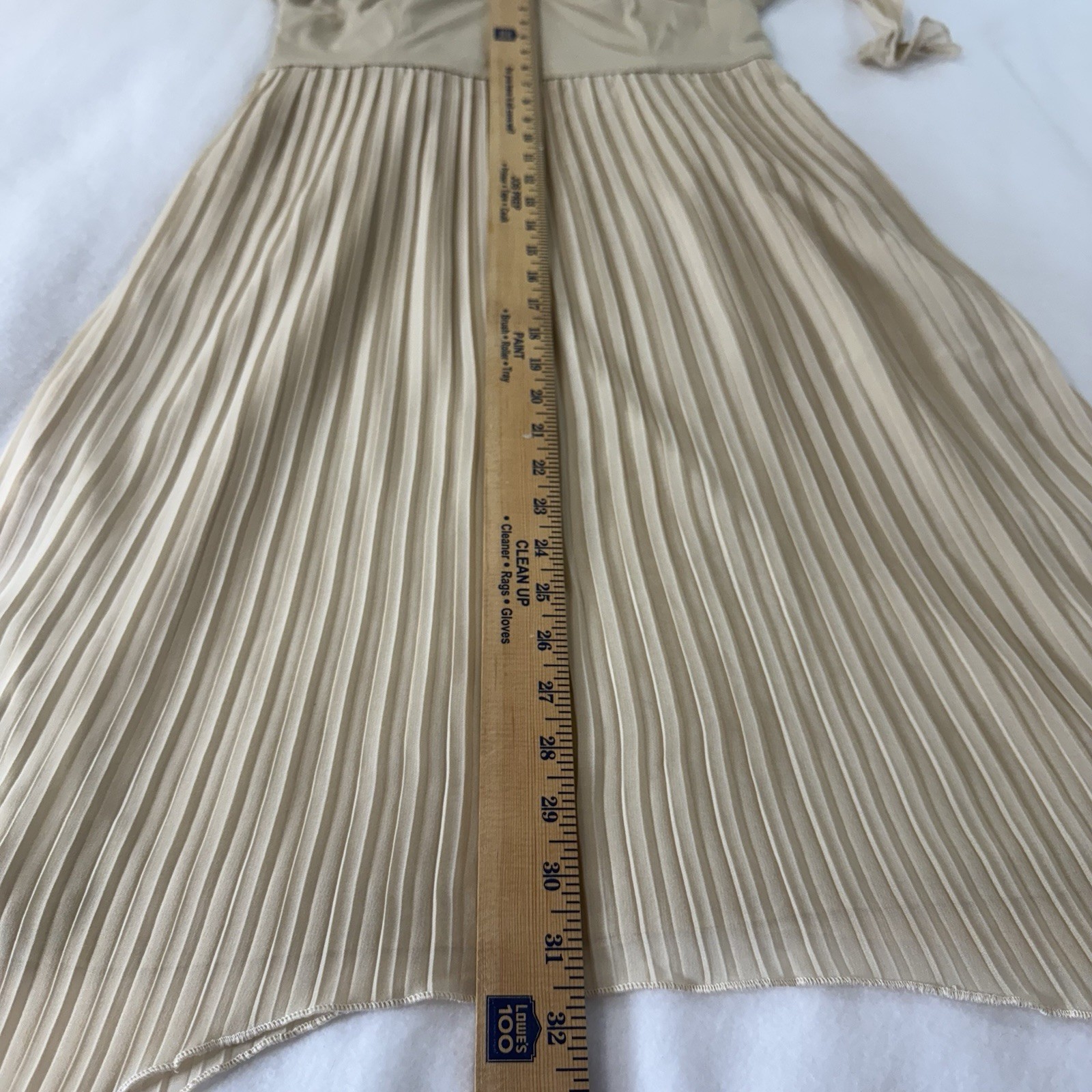 Vintage Nude Accordion-Pleated Chiffon Dress Sz 8 Wedding Guest Minimalist Chic