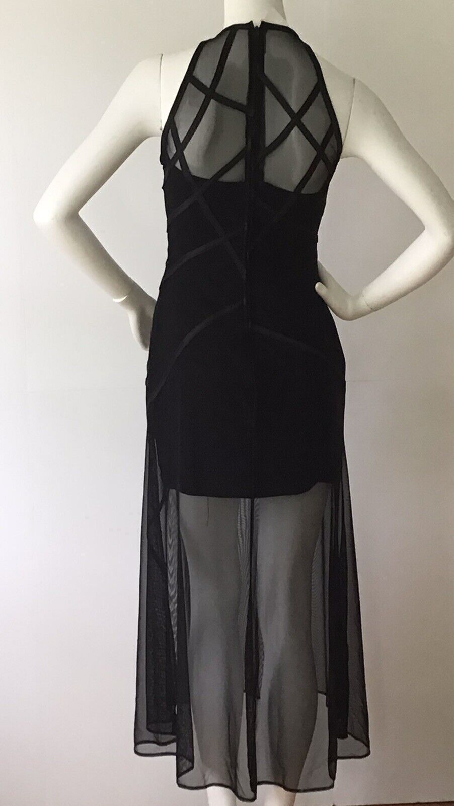 TADASHI Black Mesh Illusion Formal Cocktail Dress (Size 4)