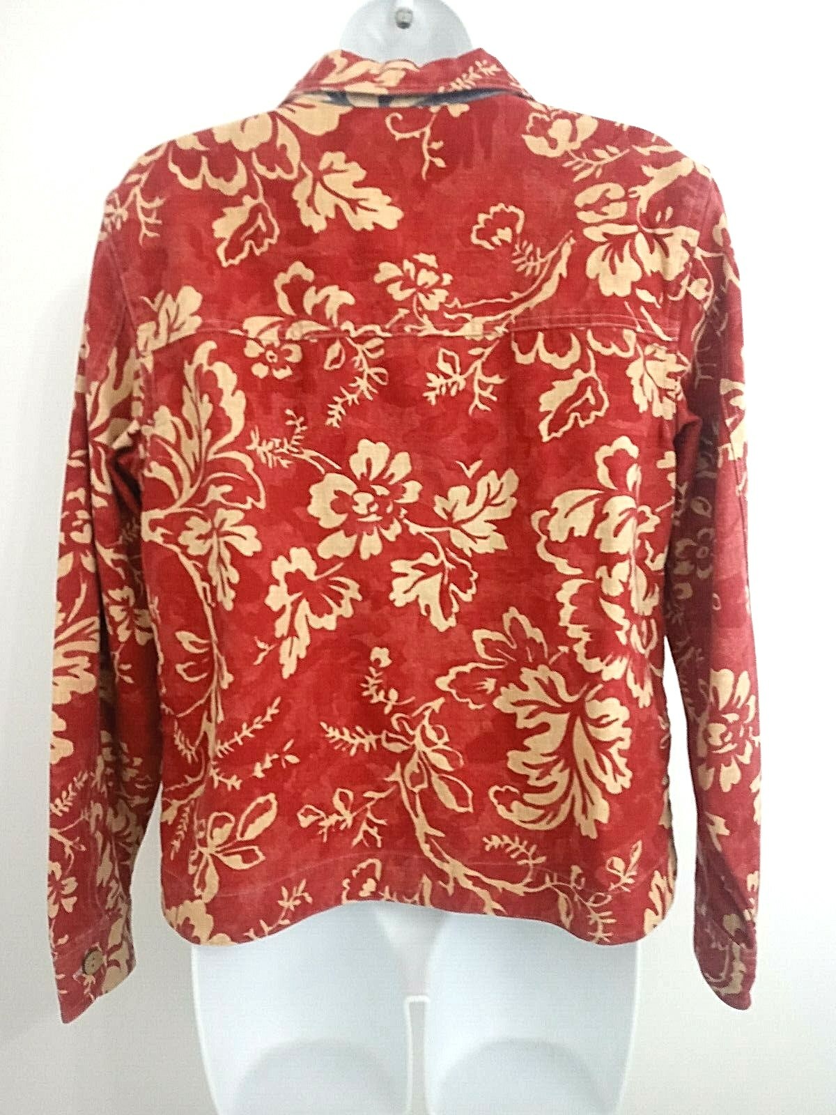 Cottage Vintage Coldwater Creek Jacket Womens M Medium Trucker Cotton Red Floral