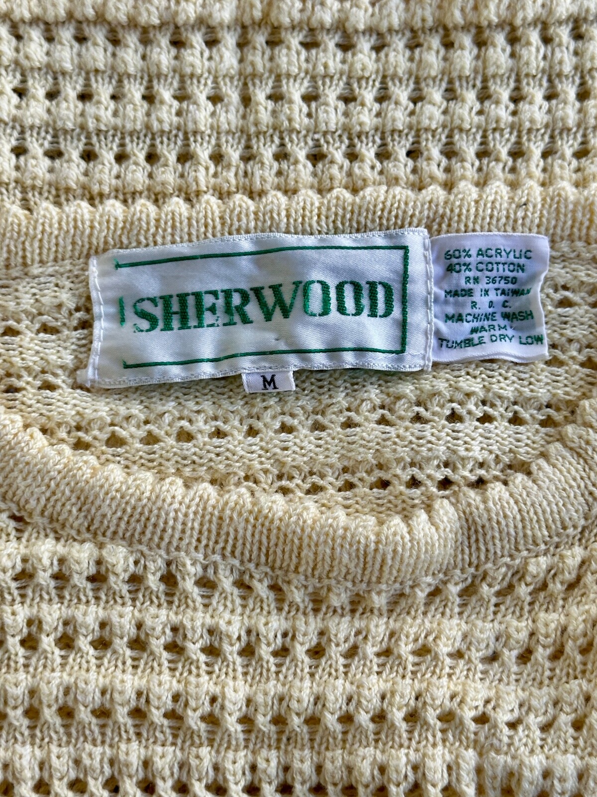 Mesh Crochet Knit Sherwood Top Size Medium 70s Retro Open Weave Knit Shirt
