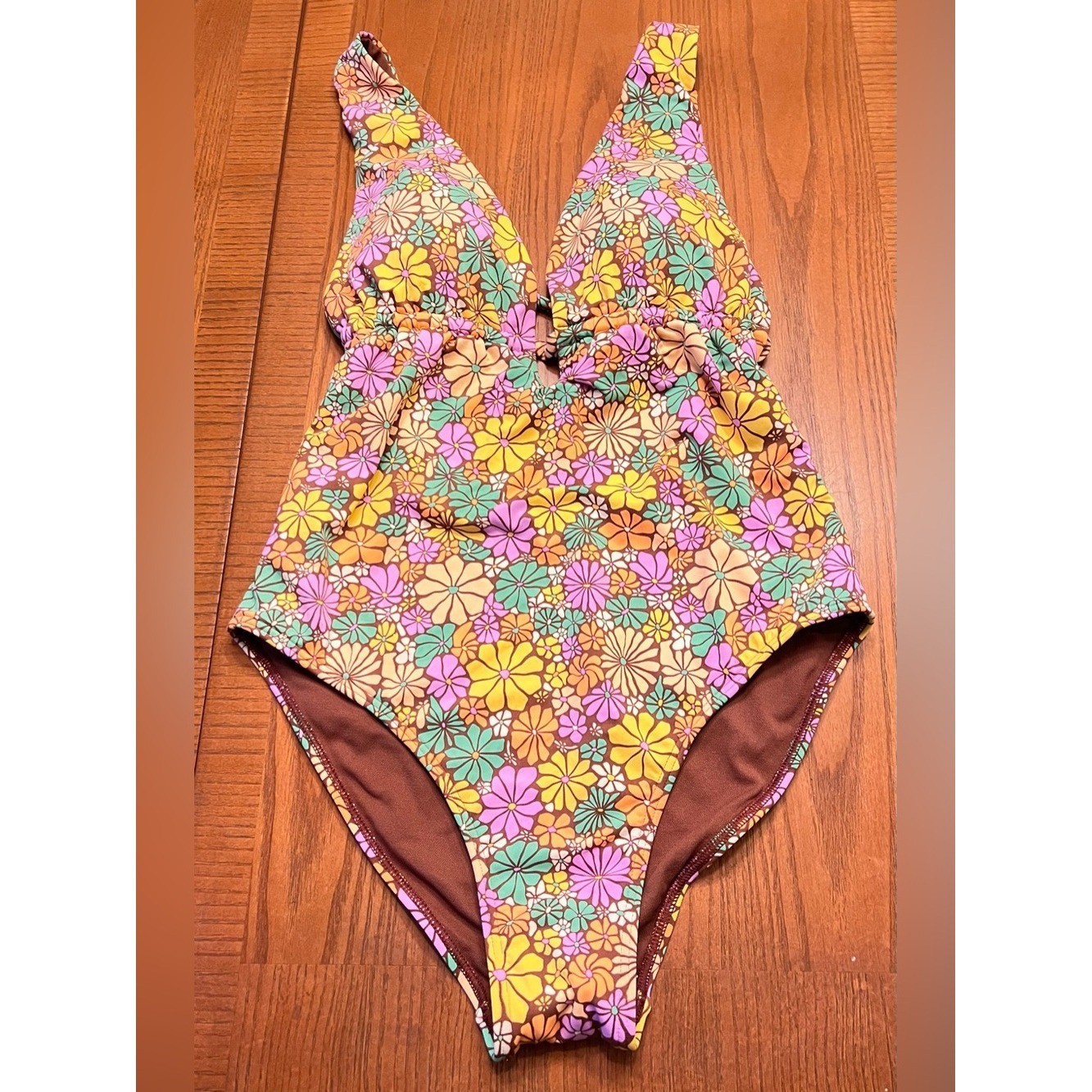 Roxy Retro-Inspired Eco All About One Sol Piece Deep V-Neck Swimsuit Size Medium