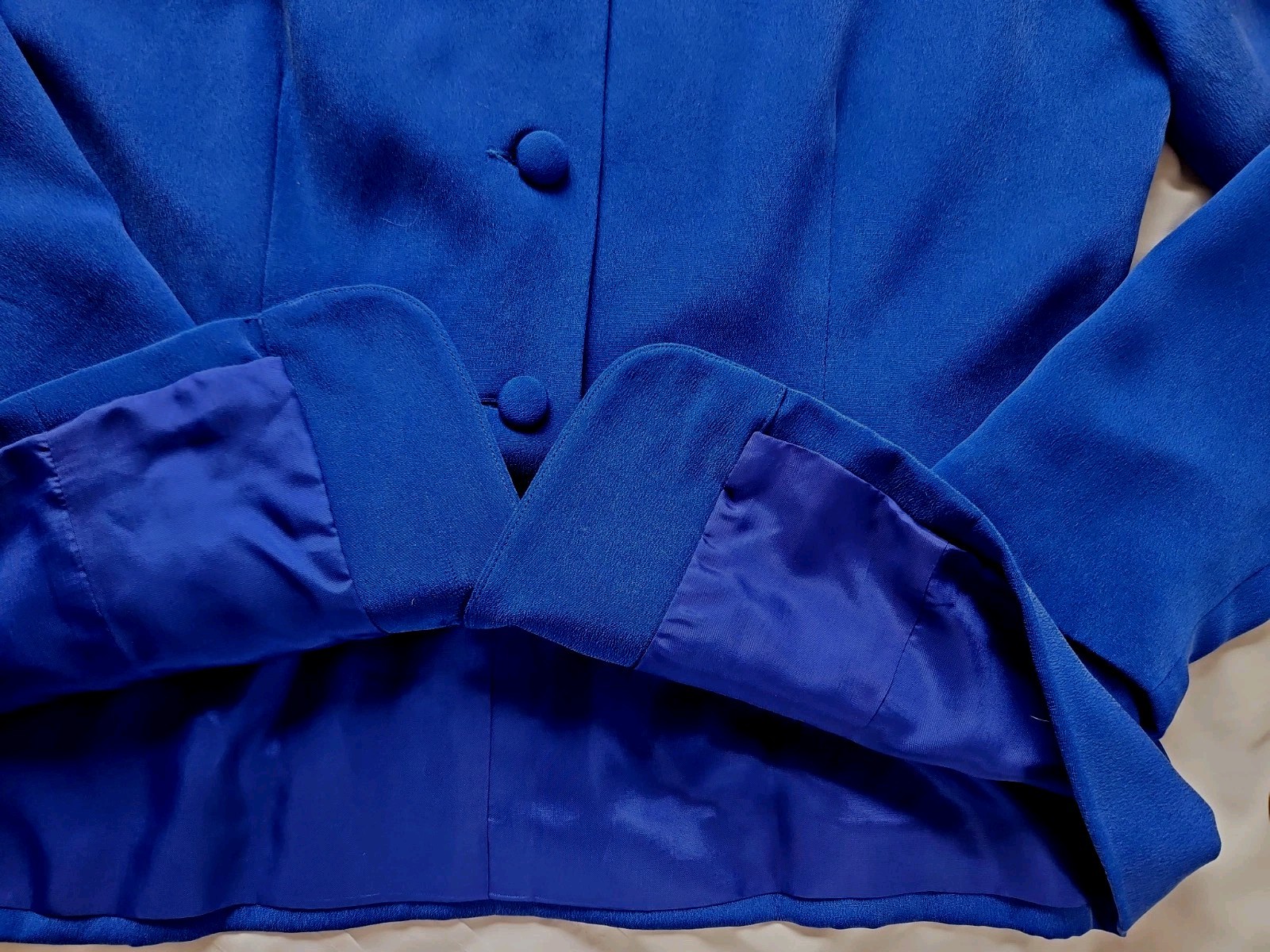 Talbots Petites Pure Silk Suit Jacket Career Cobalt Blue Covered Buttons Size 10