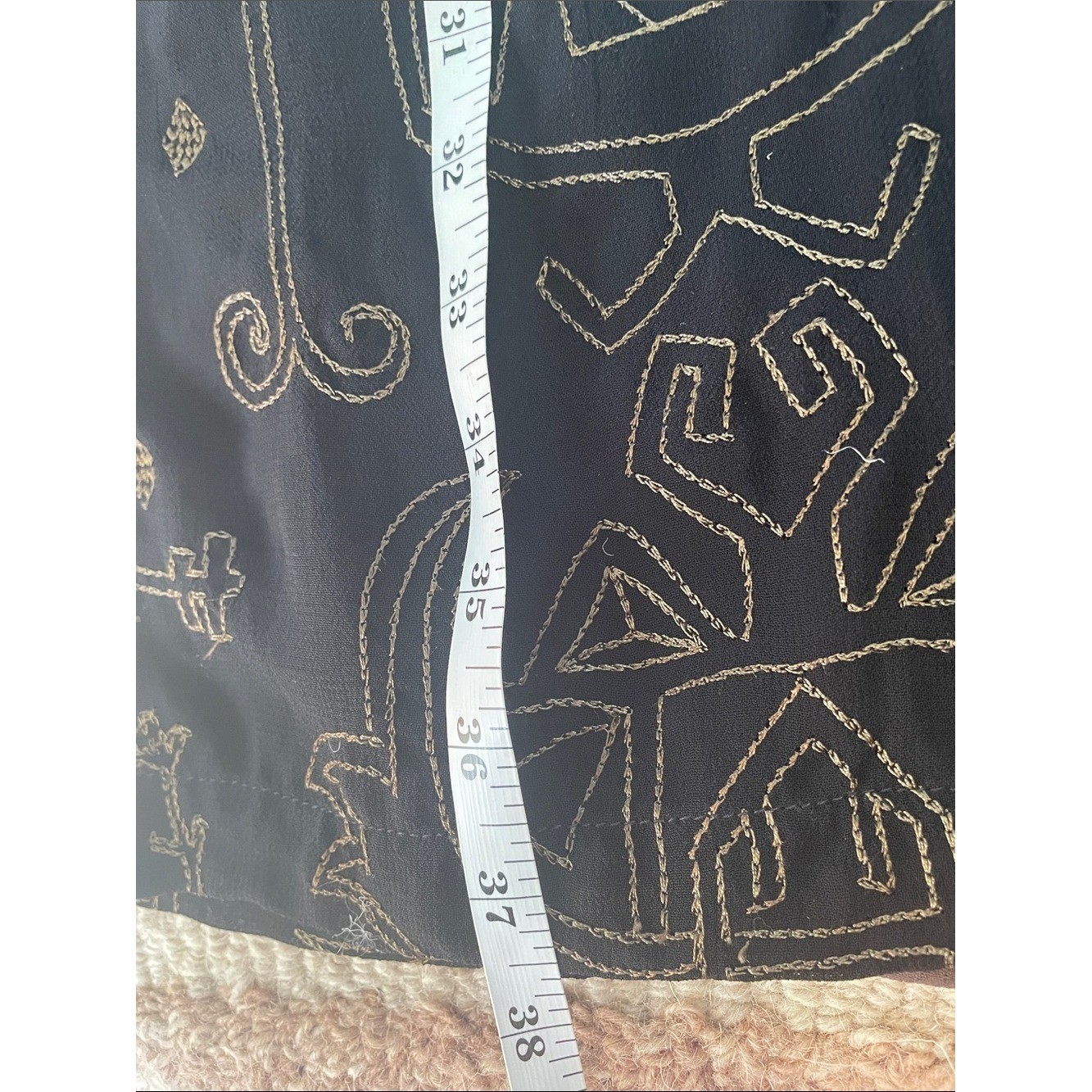 Vintage Chico’s Design Black Maxi Wrap Skirt Gold Embroidered Motif Size Large