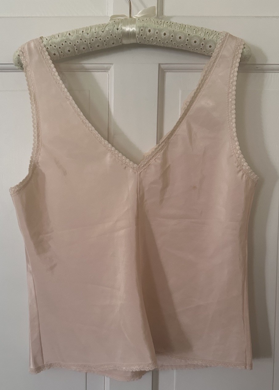 Vtg Orvis Half SLIP Skirt & Camisole Set Lace Beige Undergarments Retro Glam M L