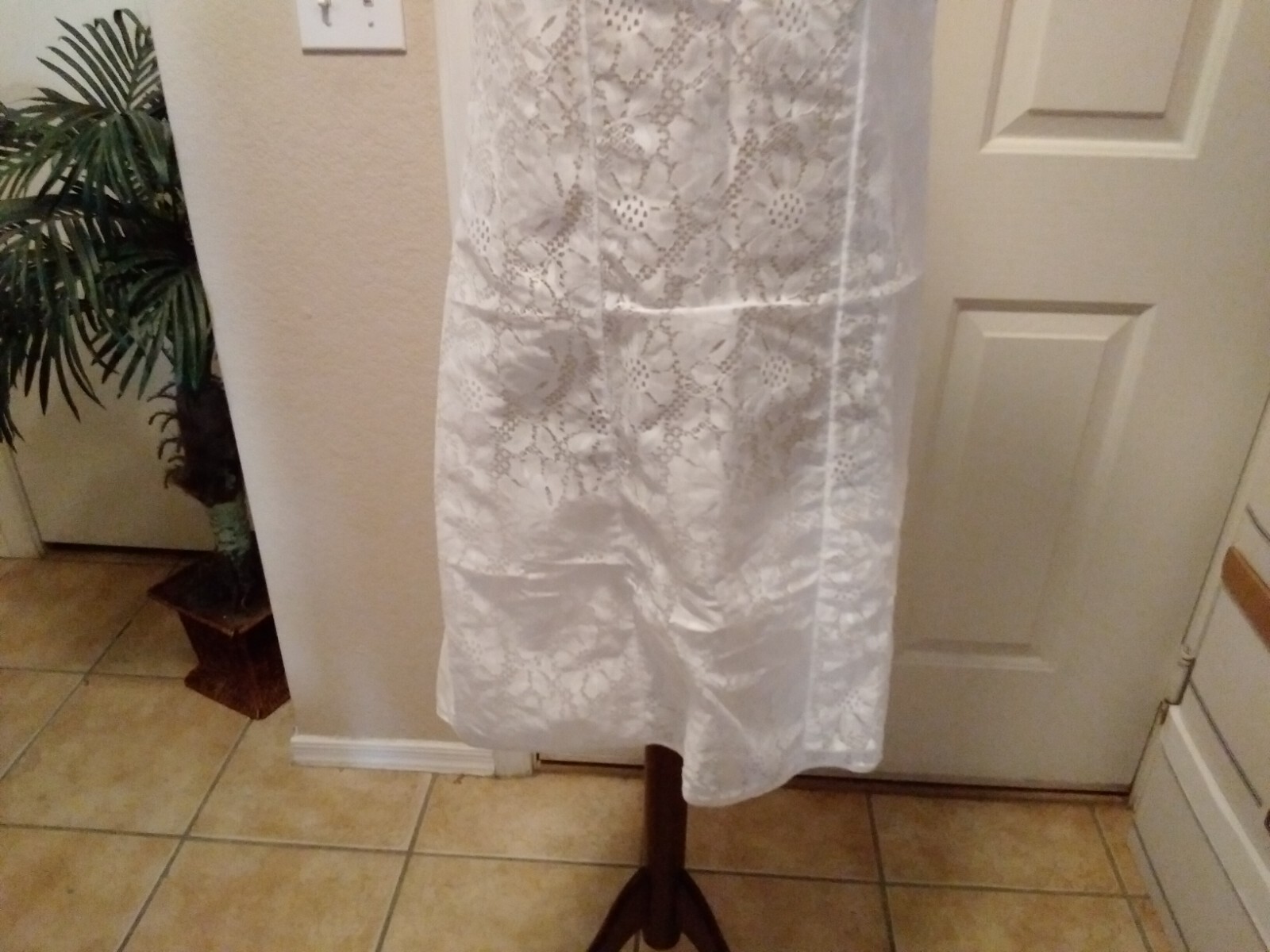 Vintage Full Slip Dress Chemise European SZ S-M White Full Front Lace