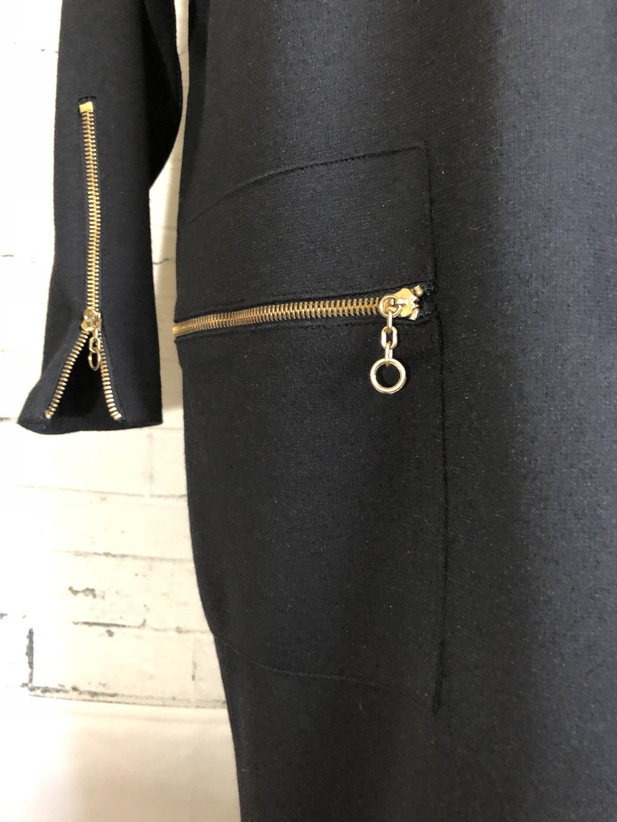 Vintage Caron Chicago Dress Size 6 Black Heavy w Gold Brass Zippers USA