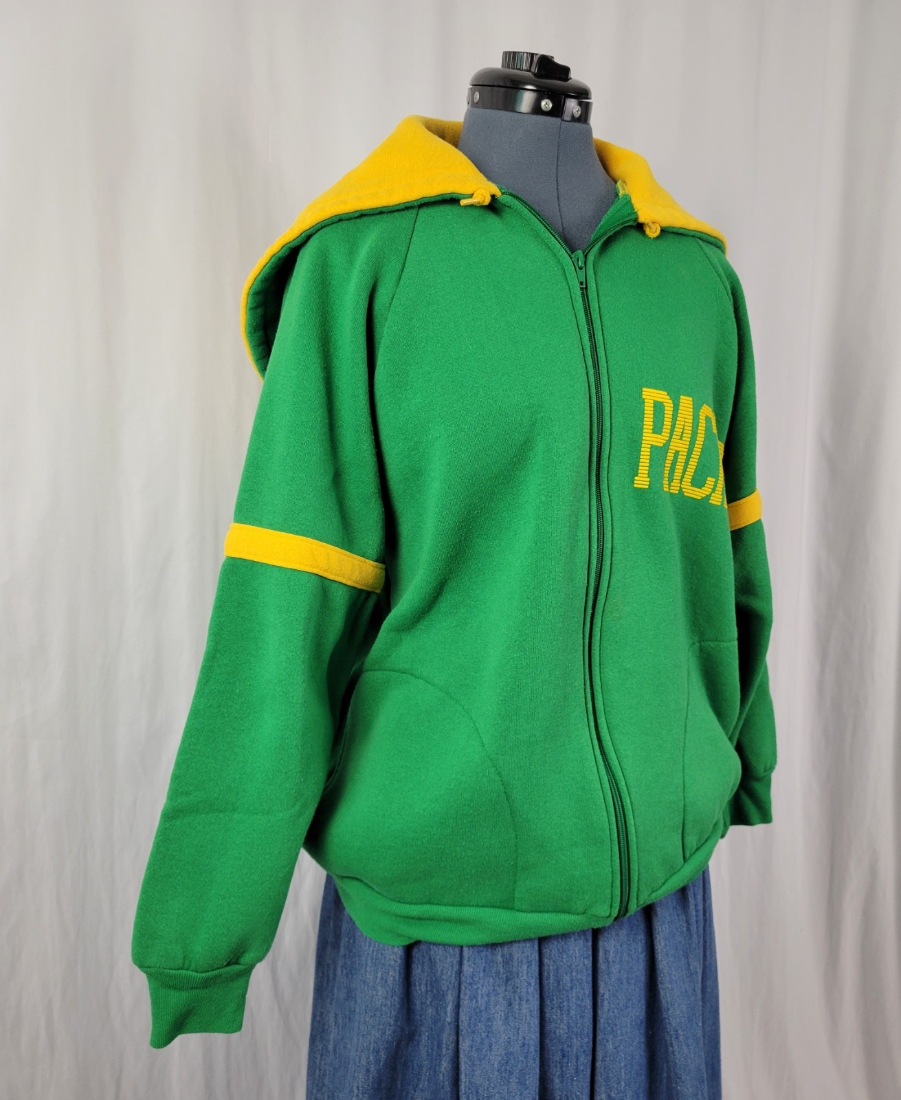 Vtg Pro Star Sports Green & Gold Packers Zip Up Hoodie Size Youth XL (Adult SM)