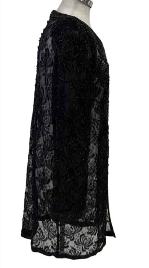 Rare VTG 90s Brilliante By J.A. Black Bead Lace Cardigan Jacket Mother of Bride