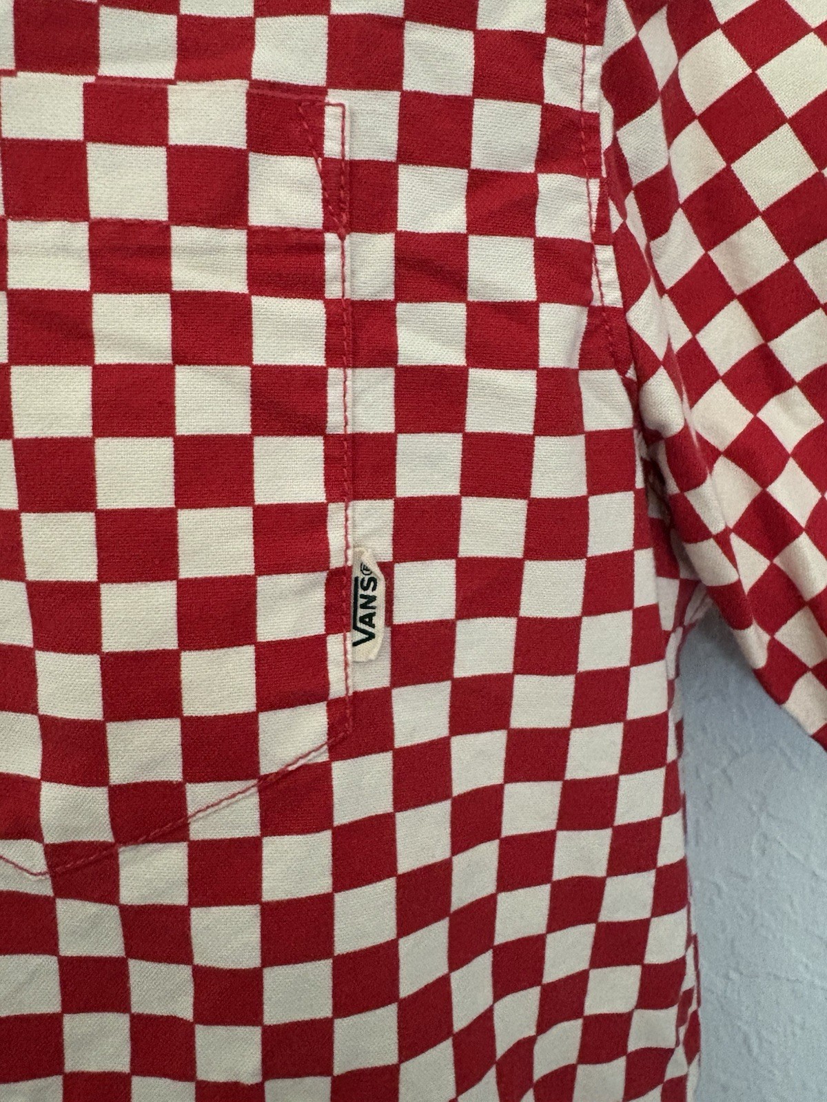 Vans Mens Classic Red Checkerboard Button Up Cotton Short Sleeve Shirt Size Lg