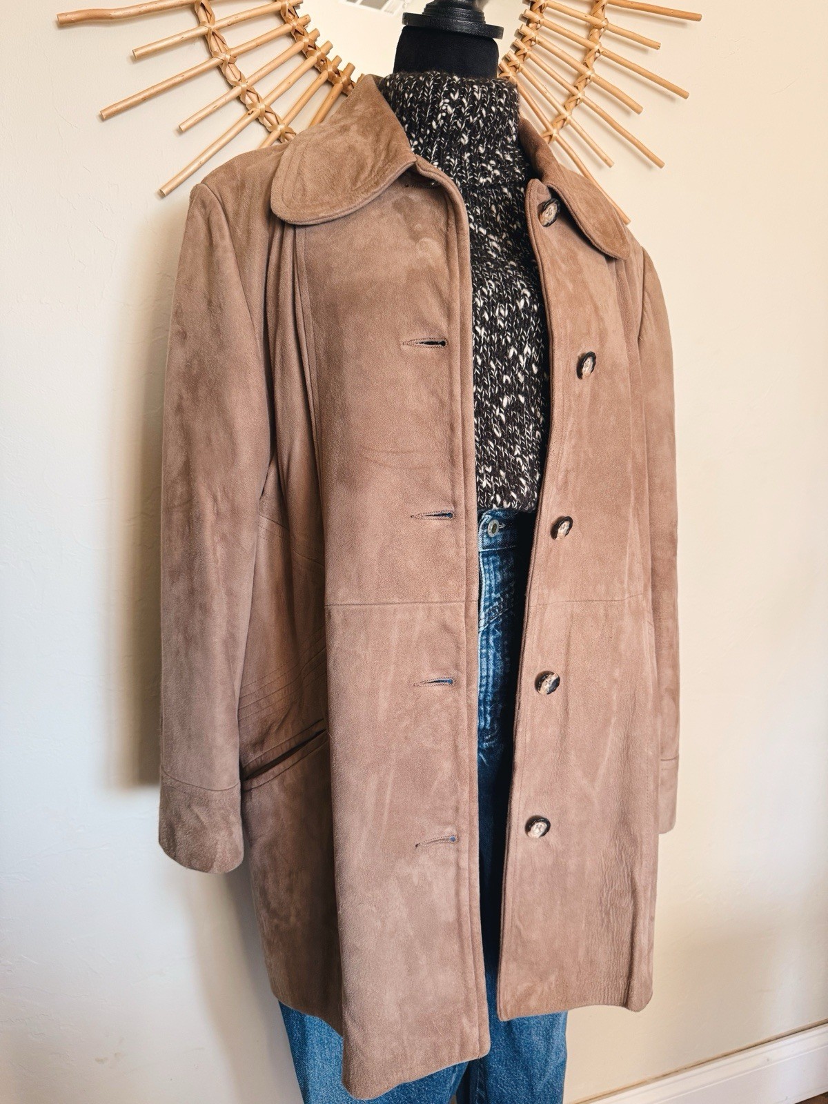 Vintage Leathers By New England Sports Wear Co. Suede Jacket In Camel Brown
