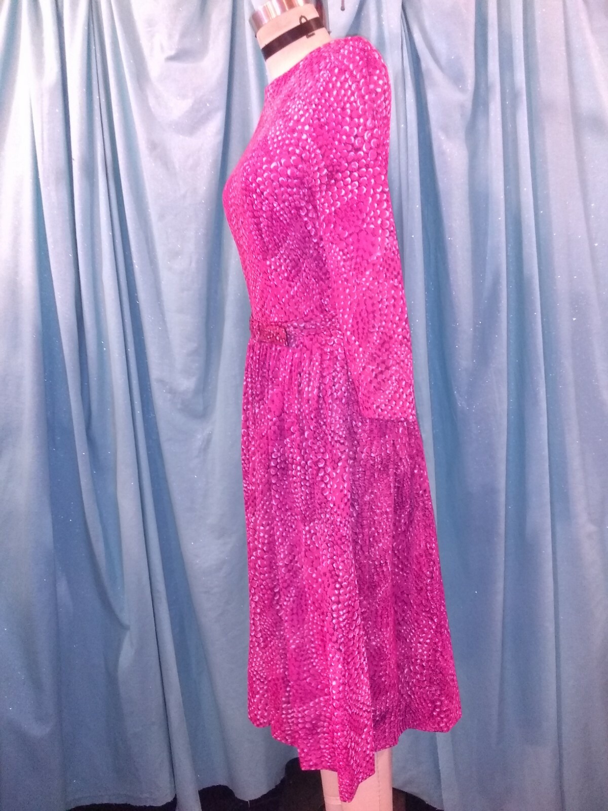 Vtg 50s Casual Maker Sy Frankl Nylon Jersey Bubble Gum Pink Snake Print Dress S