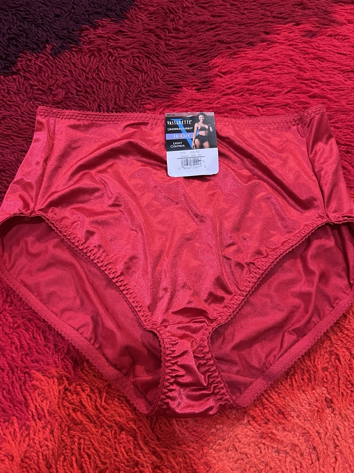 Vassarette VTG Second Skin Stretch Satin High Cut Brief Panty Red 3XL Plus