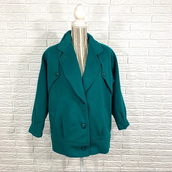 Vintage 80s Braetan Green Wool Coat Size Large Warm Winter Coat
