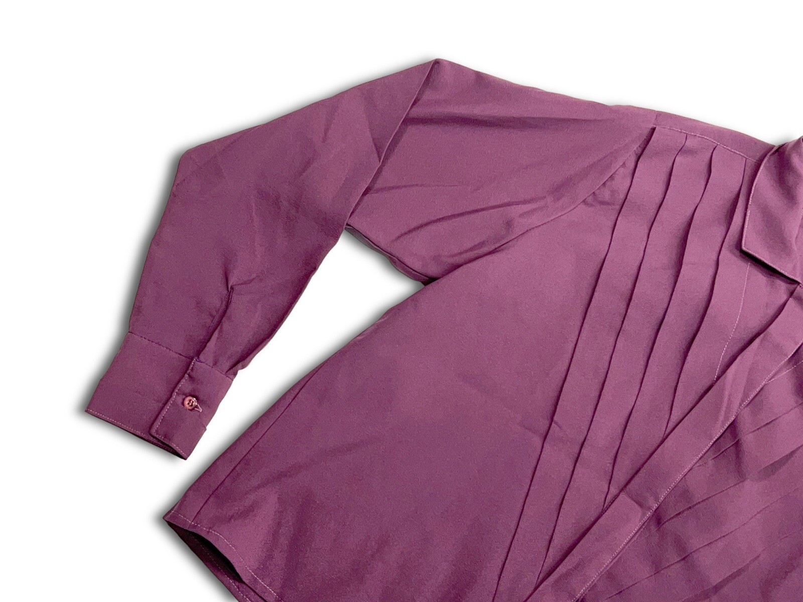 Vintage 80s Plum Purple Pleated Blouse Women’s Small Long Sleeve Button-Up
