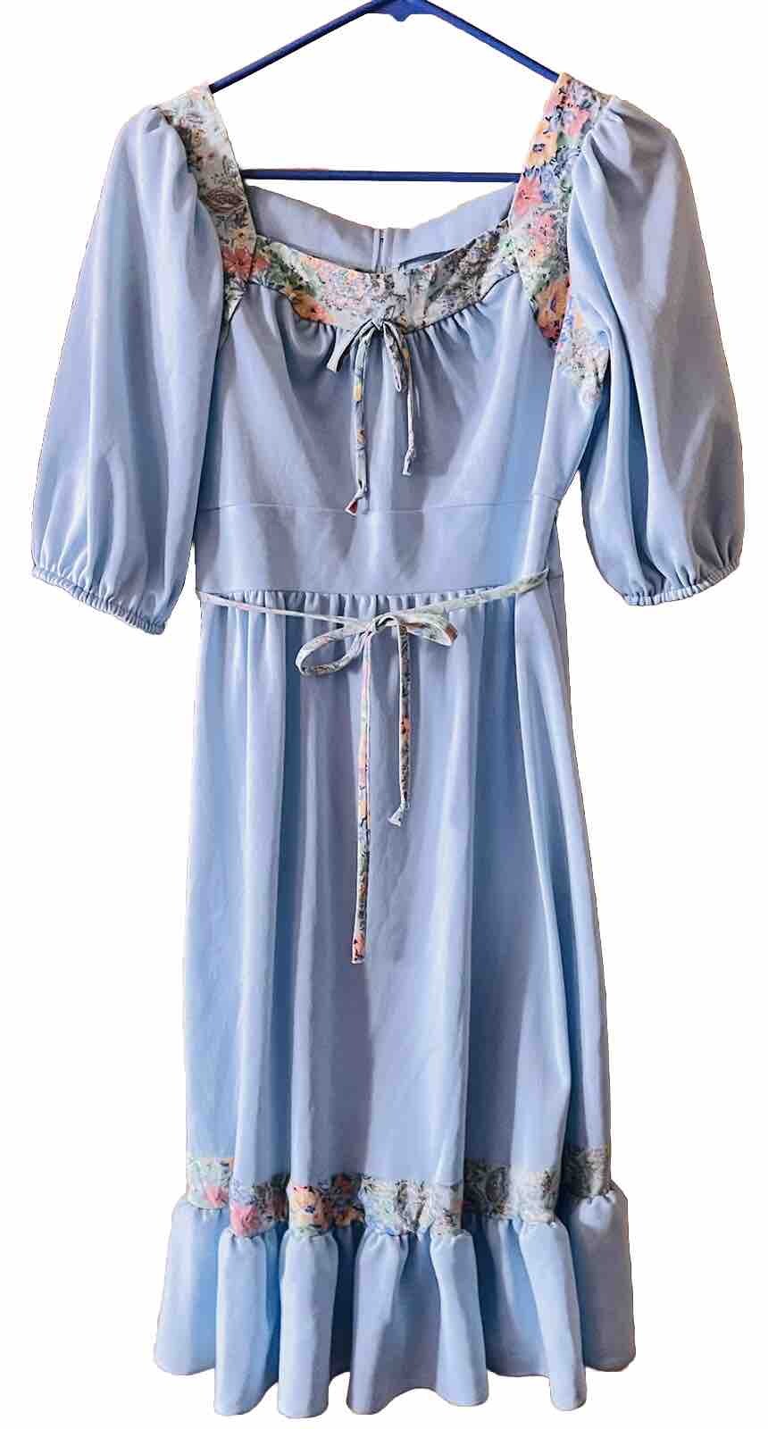 VINTAGE 70s LIGHT BLUE BOHO BOHEMIAN DRESS – MONTGOMERY WARD – SIZE 12