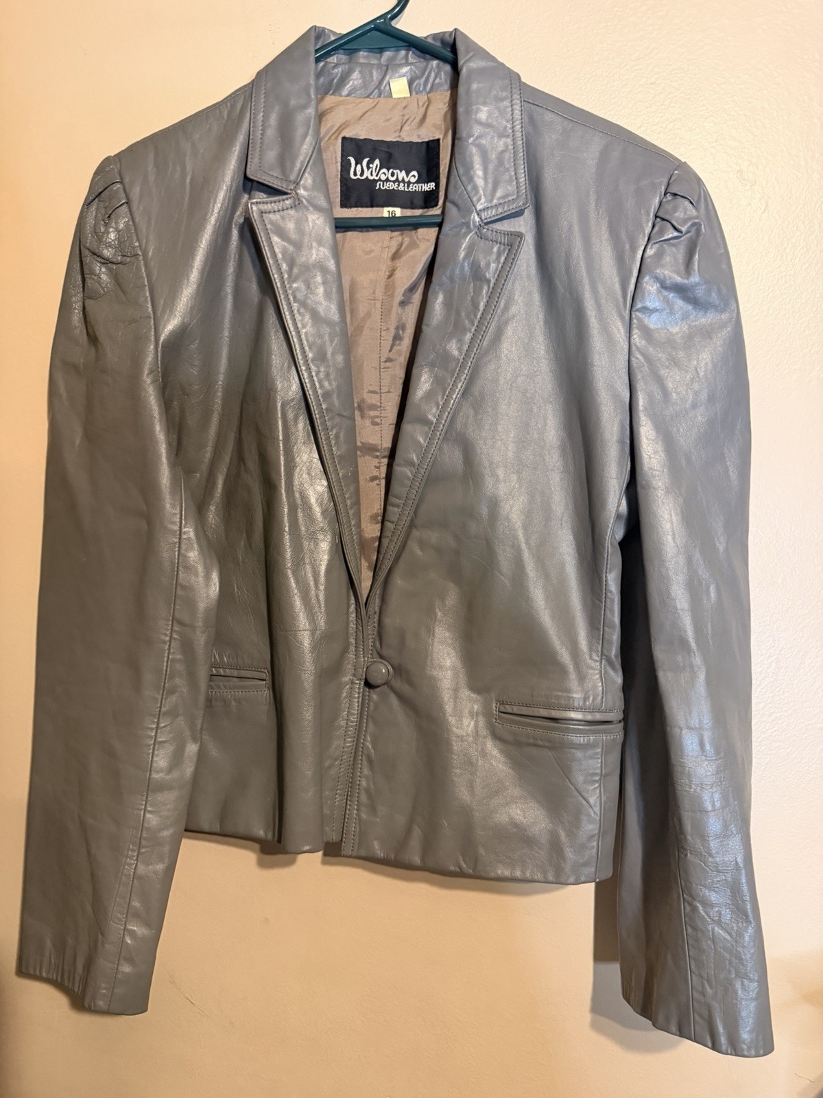 Vintage Wilson’s Leather Warm Gray Leather Blazer Jacket Medium