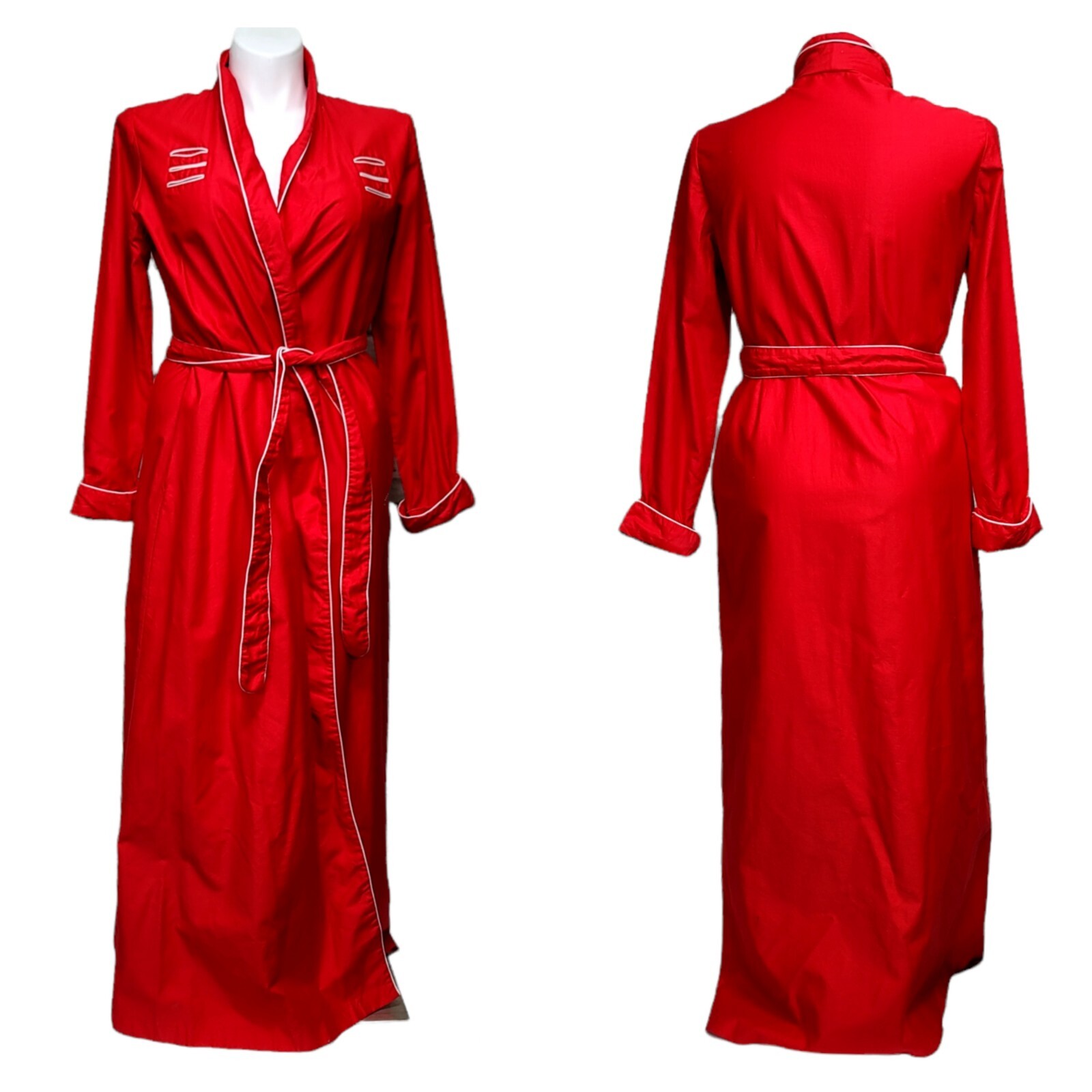 Vintage 70s 80s David Brown California Size L Red White Piping Lightweight Robe