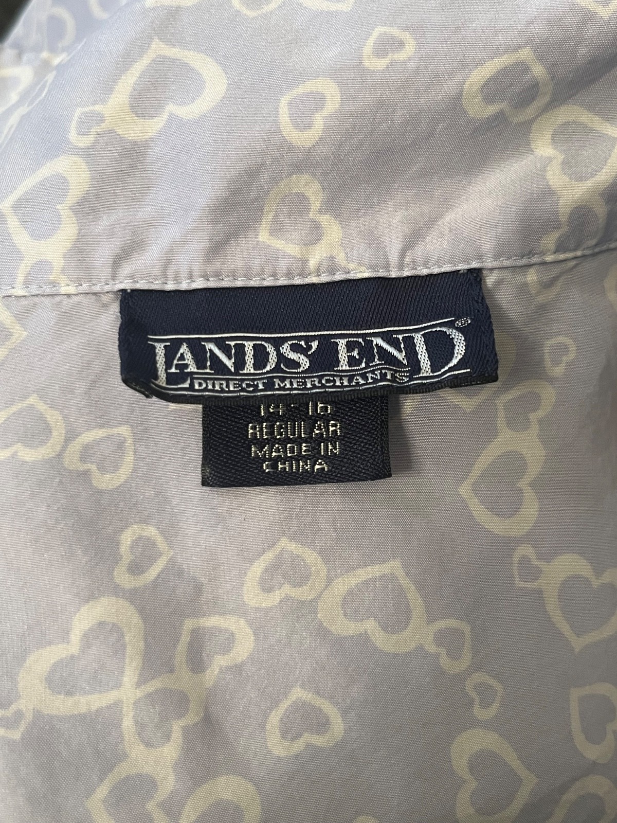VINTAGE 80s LANDS’ END BLUE BUTTON 100% SILK BLOUSE SHIRT TOP WOMEN’S SIZE 14 16
