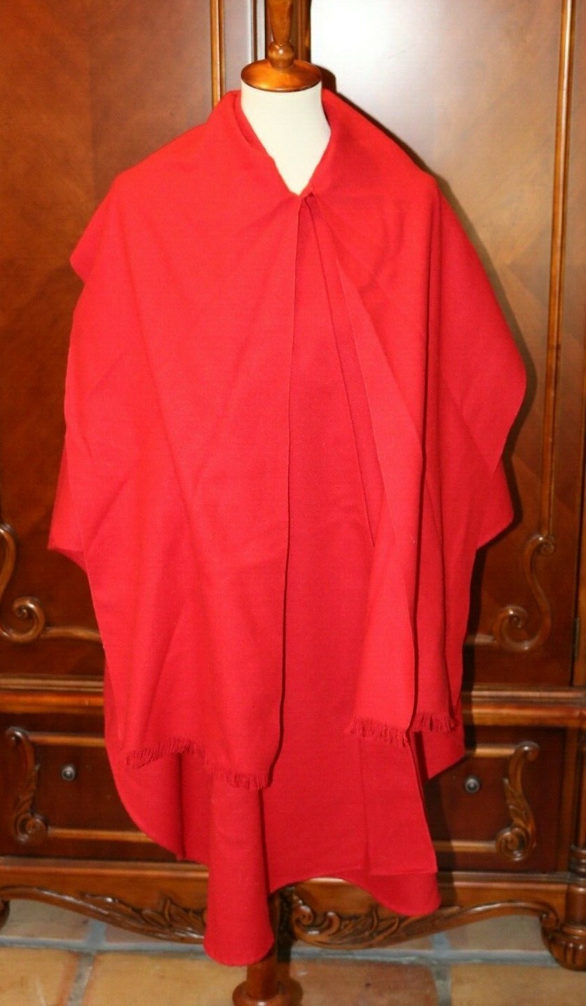 VINTAGE 50’S MADEMOISELLE CHERRY RED POLY WOOL SCARF CAPE PONCHO MINT….