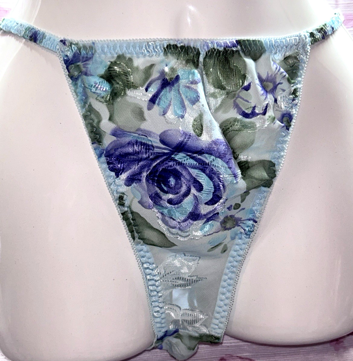 Vtg Delicates Second Skin Sz L Blue BIKINI Panties Sissy Wet