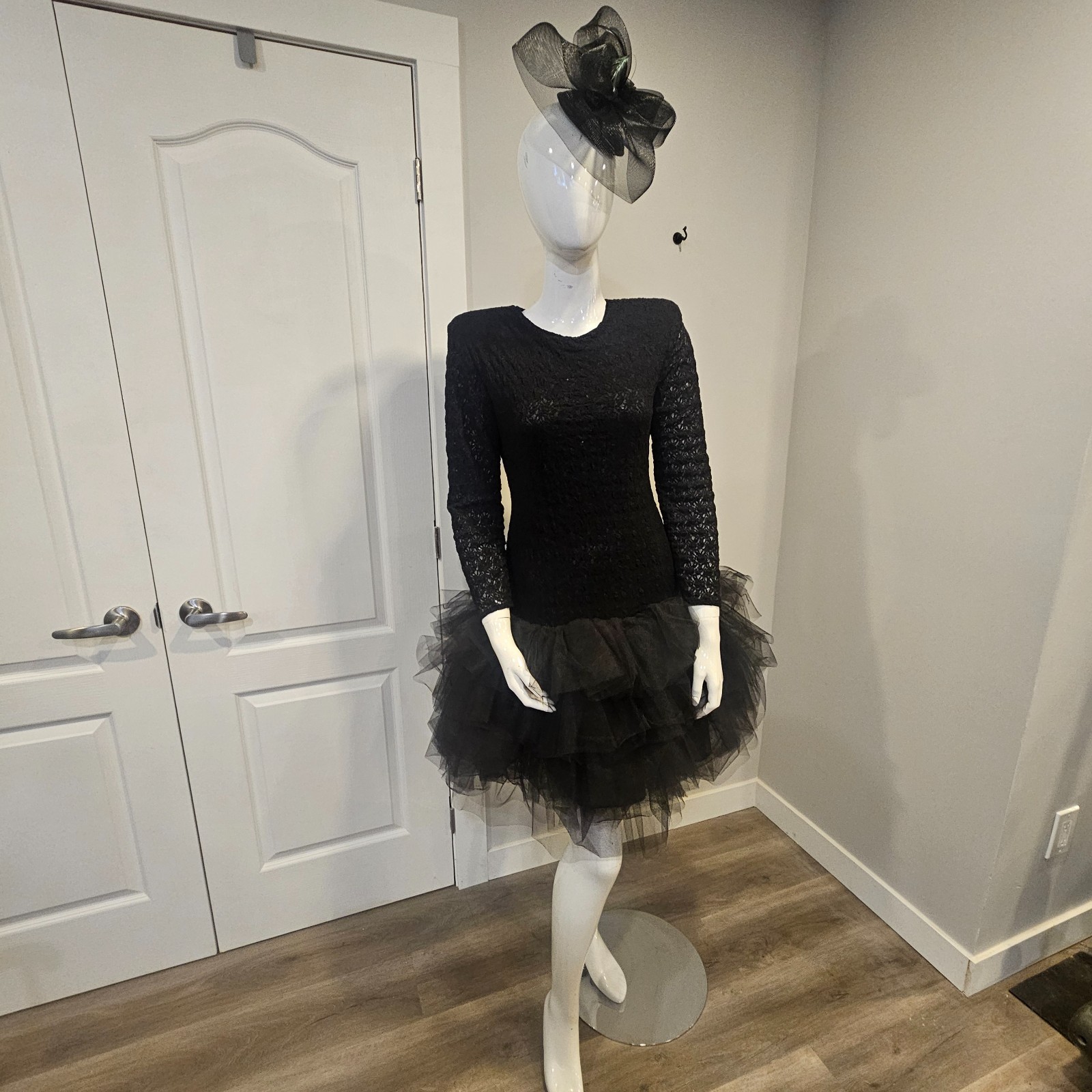 Joy Stevens California Woman’s Black Party Dress 80s Flapper / Gothic Tulle S/M