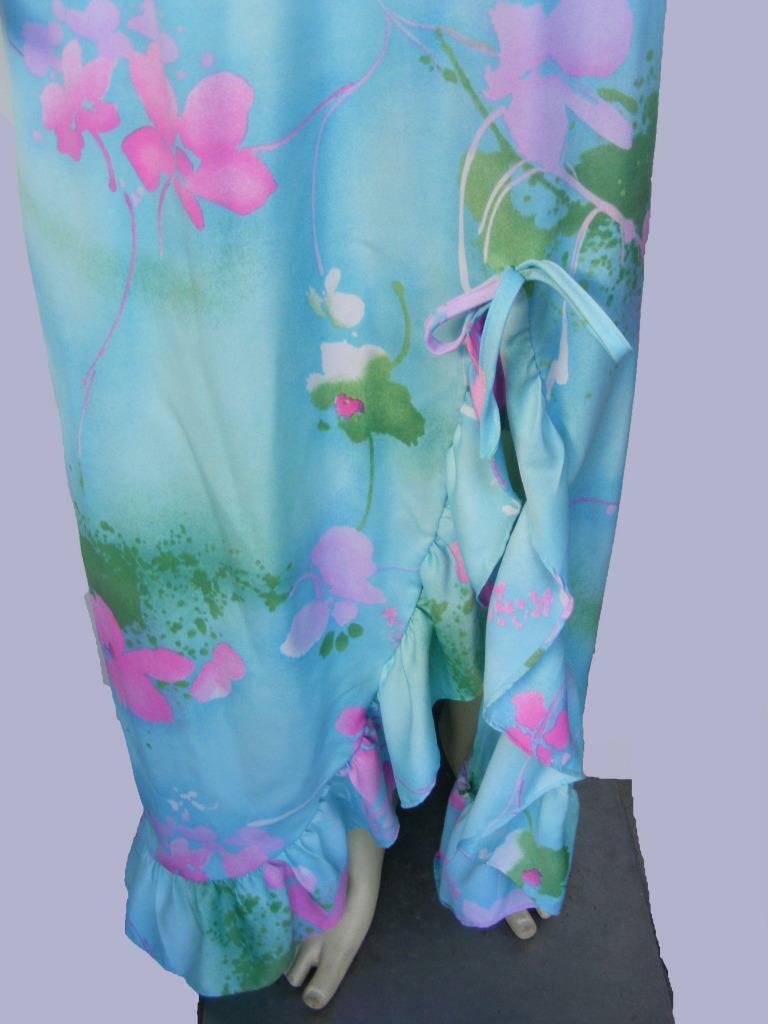 Waltah Clarke’s Vtg Dress L Strapless Maxi Floral Pastels Ruffled Open Split