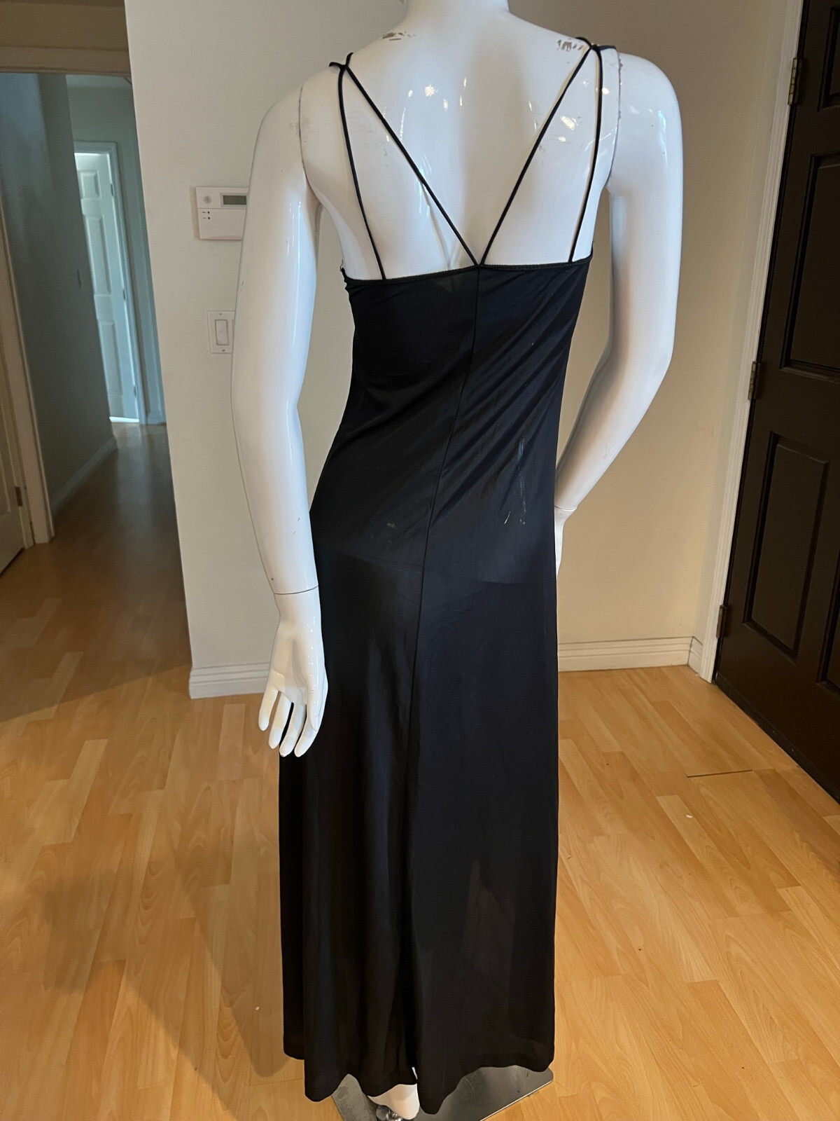 VINTAGE 1960’S DUTCHESS HALTER RUCHED FRONT SILK JERSEY NIGHT GOWN SZ 7 / SMALL